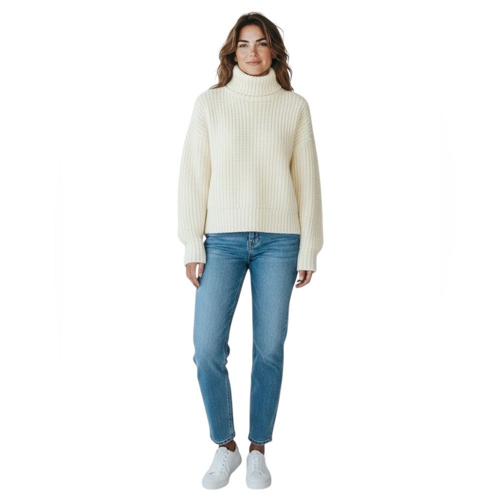 L-ayard Cream Long Sleeve Mock Turtleneck Knit Pullover Sweater size Medium - Picture 4 of 9